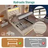 A bed with hydraulic storage is shown, with close-ups of its features. Náhled obrázku produktu