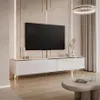 Modern living room interior with a wall-mounted TV and entertainment unit. Produktbild-Vorschau