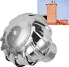 A close-up of a stainless steel chimney fan is shown next to a photo of a brick chimney on a tiled roof. Podgląd zdjęcia produktu