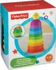The image shows the retail packaging of a Fisher-Price Stack & Roll Cups toy. The box is colorful and features an illustration of the toy stacked up, along with a smaller inset image of a hand holding a green ball. Produktbild-Vorschau