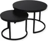 A set of two black nesting tables with round tops and curved metal legs, presented on a white background. Voir les images du produit