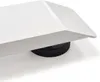 A close-up view of the corner of a white desk frame with a black adjustable foot. Podgląd zdjęcia produktu