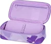 An open purple pencil case with a floral pattern on the outside. Produktbild-Vorschau