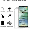 A product image showcasing screen protectors for a Xiaomi Redmi A5 phone, with feature callouts. Anteprima dell’immagine prodotto
