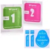 A set of screen cleaning wipes and dust absorbers for a smartphone screen. Produktbild-Vorschau
