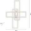 A modern LED ceiling light with a geometric design, featuring dimensions indicated by measurement lines and text. Produktbild-Vorschau
