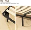 Close-up view of a bed frame's metal structure and wooden slats. Voir les images du produit