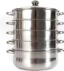 A multi-tiered stainless steel steamer pot with a glass lid. Produktbild-Vorschau
