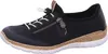 A side view of a navy blue Rieker sneaker with a cork-like sole. Produktbild-Vorschau