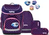 A collection of school supplies including a backpack, a drawstring bag, and pencil cases, all featuring a mermaid scale pattern. Produktbild-Vorschau