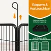 A close-up view of a black metal pet playpen, with text overlays describing its features. Podgląd zdjęcia produktu
