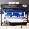 A bunk bed in a child's room with toys on shelves illuminated by blue LED lights. Náhled obrázku produktu