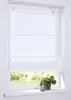 A white Roman blind is shown hanging in a window, with a view of greenery outside. Produktbild-Vorschau