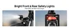 Close-up images of the front and rear lights of an e-bike, with marketing text above. Produktbild-Vorschau