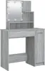 A gray wooden vanity table with a lighted mirror and storage compartments is shown against a white background. Náhled obrázku produktu