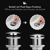 Demonstration of a sink drain's push-open function. Produktbild-Vorschau