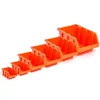 A set of seven orange storage bins of varying sizes, arranged diagonally from smallest to largest. Náhled obrázku produktu