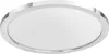 A close-up, studio shot of a round, silver-trimmed LED ceiling light with a white diffuser. Produktbild-Vorschau