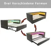A collage showing a sofa bed in different configurations, with arrows indicating transitions between them. Náhled obrázku produktu