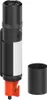A black and orange flashlight with a detached black cap on a white background. Produktbild-Vorschau