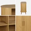 A collage of four images showcasing a wooden sideboard from different angles and close-ups. Anteprima dell’immagine prodotto