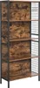 A tall, narrow bookshelf or storage unit with a rustic wood grain finish and black metal frame. Produktbild-Vorschau