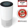 A white air purifier is shown next to marketing labels and a seal of approval. Produktbild-Vorschau