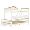 A white and wood bunk bed with a house-shaped top and two drawers underneath, shown against a white background. Produktbild-Vorschau