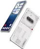 Two transparent phone cases are shown, one displaying the phone screen and the other showing the back of the phone. Produktbild-Vorschau