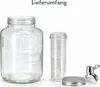 A clear product shot of a glass beverage dispenser and its components on a white background. Produktbild-Vorschau