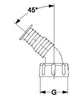 A technical drawing of a 45-degree hose fitting with a dimension labeled 'G'. Produktbild-Vorschau