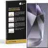 A product box with installation instructions for a screen protector, placed next to a smartphone with a screen protector applied. Produktbild-Vorschau