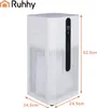 A white air purifier with dimensions indicated by orange lines and text. Náhled obrázku produktu