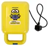 A yellow Minions-themed waffle maker with its power cord and plug. Produktbild-Vorschau