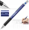 A mechanical pencil is shown writing on a planner. There are close-up insets showing the pencil tip and the lead size. Náhled obrázku produktu