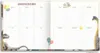 An open notebook with dinosaur illustrations and calendar pages. Voir les images du produit