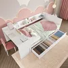 A child's bedroom with a white bed, desk, and shelves, decorated with pink cloud-shaped wall art. Produktbild-Vorschau