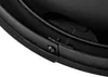 A close-up view of the edge of a black fire pit, showing a metal bracket and screw. Produktbild-Vorschau