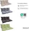 Four different colored sets of floor cushions are displayed vertically on a white background, with marketing text and certifications on the right side. Náhled obrázku produktu