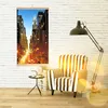 A living room scene with a wall-mounted picture heater displaying a New York City street scene at night. Produktbild-Vorschau