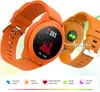 Two orange smartwatches are displayed, one showing its screen with heart rate data, and the other showing its back with sensors. Below them are icons and text describing features. Voir les images du produit
