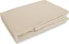 A folded beige bedsheet is shown on a white background.
