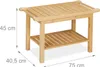 A wooden bench with two shelves, shown with dimensions indicated. Voir les images du produit