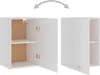 Two white cabinets are shown, one with its doors open, revealing shelves. The other cabinet has its doors closed. Anteprima dell’immagine prodotto