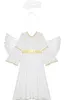 A white angel costume with gold trim, including a dress, wings, and a halo, laid out flat against a white background. Náhľad obrázku produktu