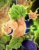 A dynamic promotional image of a Super Saiyan Broly action figure, surrounded by glowing green energy effects, with multiple translucent versions of the figure layered behind the main one. Produktbild-Vorschau