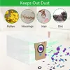 A vacuum cleaner dust bag is shown with illustrations of what it filters out. Produktbild-Vorschau