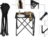 A collage of images showing a foldable camping table, its features, and how it is used. Produktbild-Vorschau