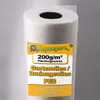 A roll of white geotextile fabric with a yellow label. Produktbild-Vorschau