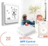 A collage of a smart thermostat, a hub, and a smartphone app interface, with a blurred background of a person in a living room. Produktbild-Vorschau